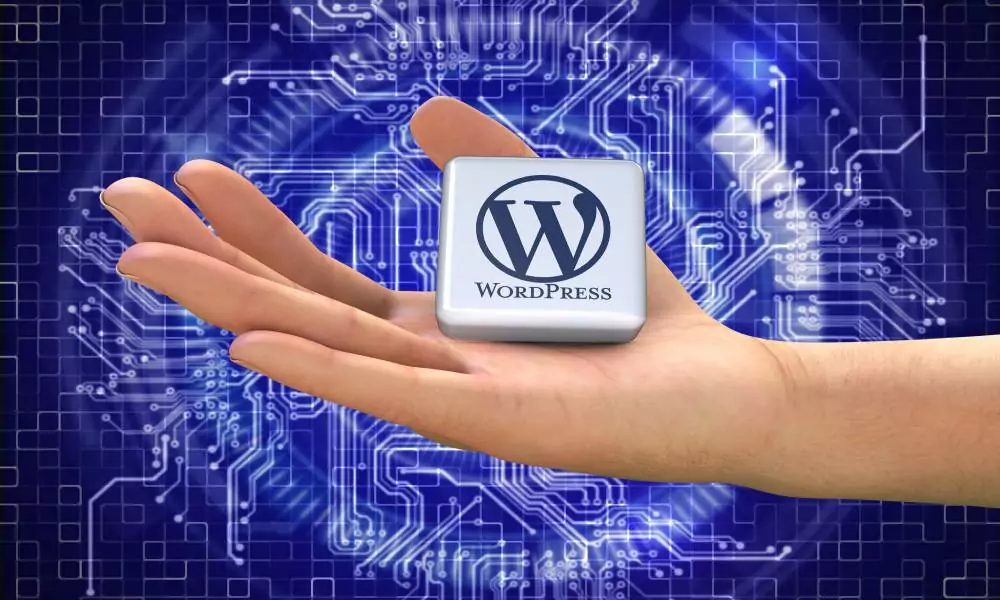 wordpress logo on hand