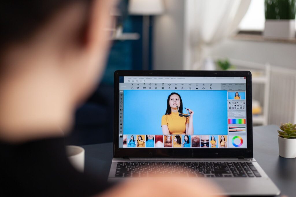A person reviewing image edits and color settings in a photo editing program